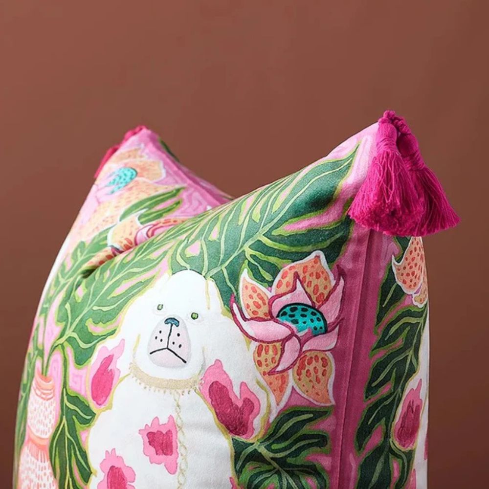 Hommfer – Coussin Chien Rose avec Pompons - Hommfer