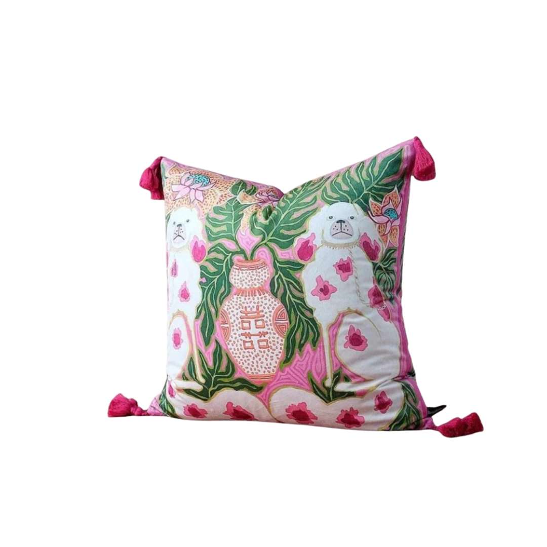 Hommfer – Coussin Chien Rose avec Pompons - Hommfer