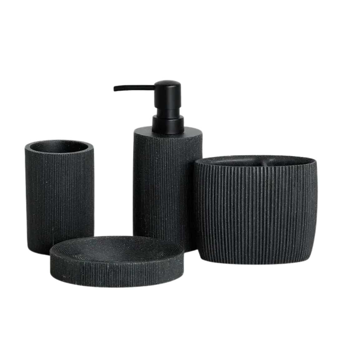 Hommfer – Ensemble d'Accessoires en Pierre de Lave Noire pour la Salle de Bain - Hommfer