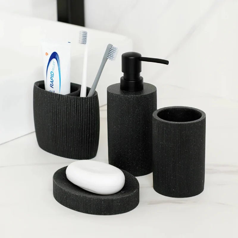 Hommfer – Ensemble d'Accessoires en Pierre de Lave Noire pour la Salle de Bain - Hommfer