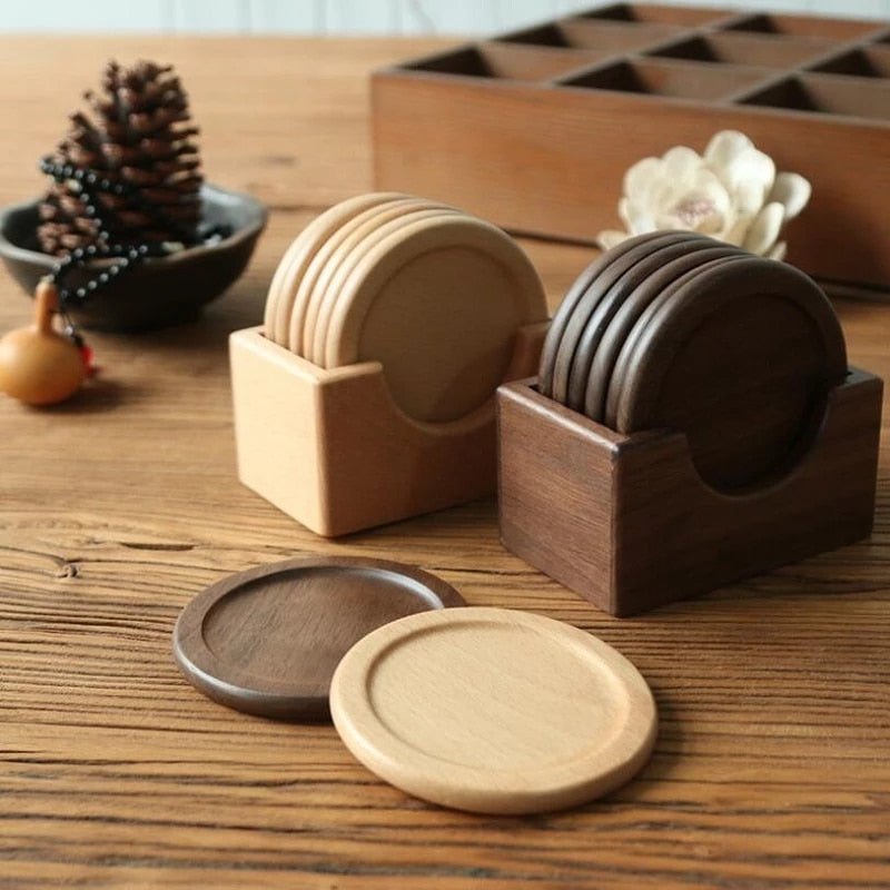Hommfer – Ensemble de 6 Dessous de Verre en Bois avec Support - Hommfer