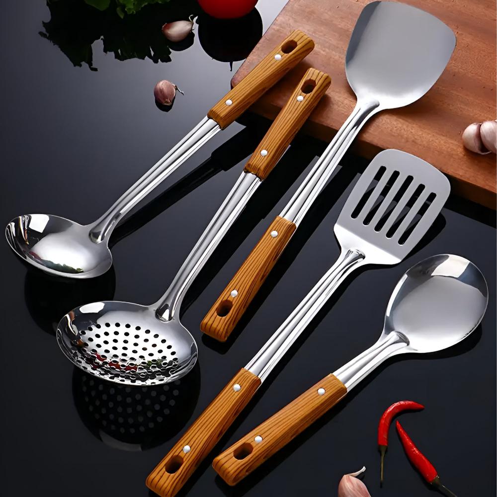 Hommfer – Ensemble de Cuisine en Acier Inoxydable avec Poignées en Bois - Hommfer
