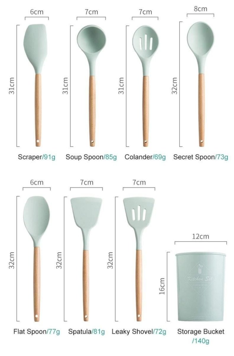 Hommfer – Ensemble d'Ustensiles de Cuisine en Silicone avec Poignées en Bois - Hommfer