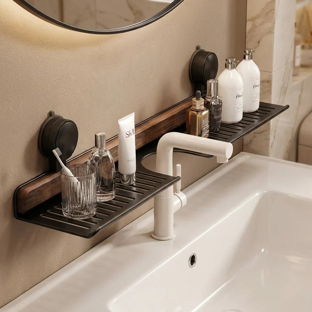 Hommfer – Étagère Élégante en Noyer pour Salle de Bain sans Perçage - Hommfer
