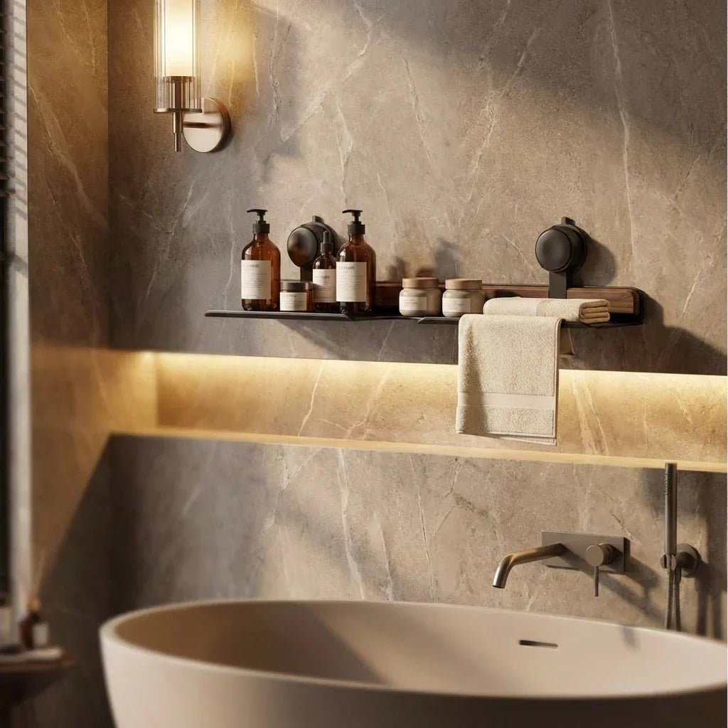 Hommfer – Étagère Élégante en Noyer pour Salle de Bain sans Perçage - Hommfer