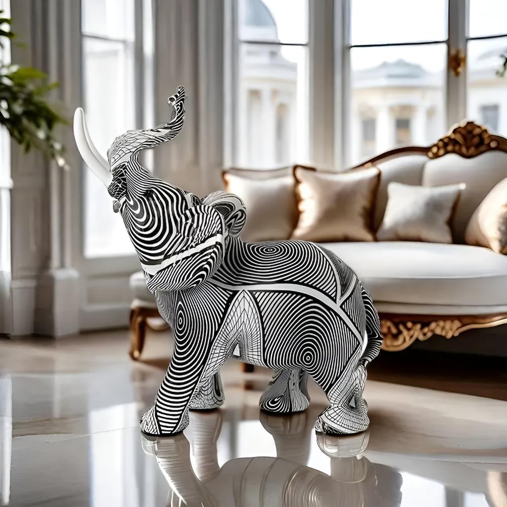 Hommfer - Figurine Éléphant Spirale Noir et Blanc - Hommfer