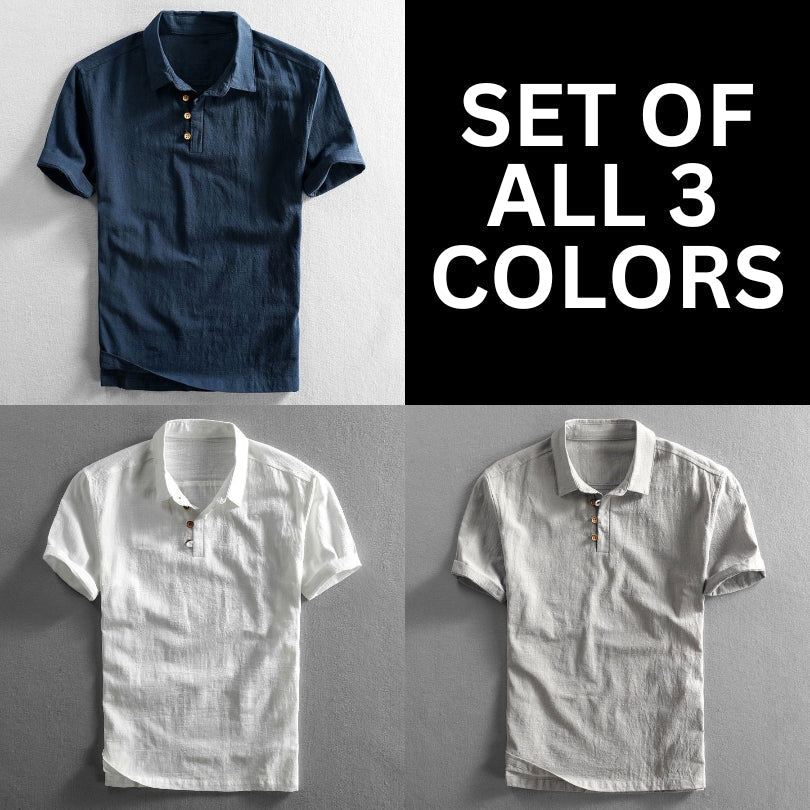 Hommfer - Fuma Japanese-Inspired Men's Short-Sleeve Shirt in Linen-Cotton Blend for Casual and Formal Wear - Hommfer