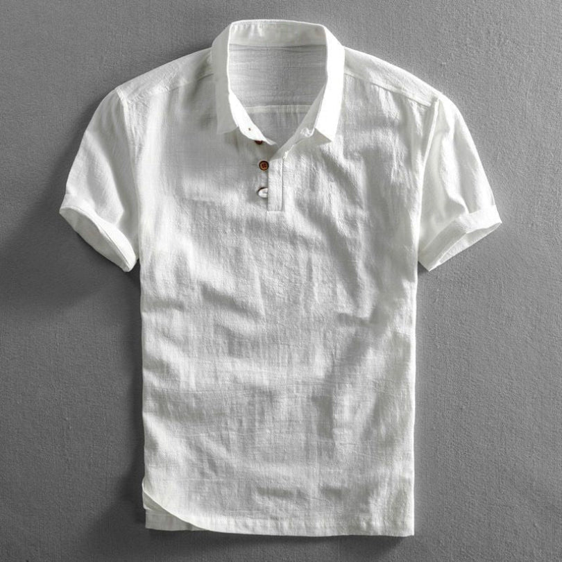 Hommfer - Fuma Japanese-Inspired Men's Short-Sleeve Shirt in Linen-Cotton Blend for Casual and Formal Wear - Hommfer