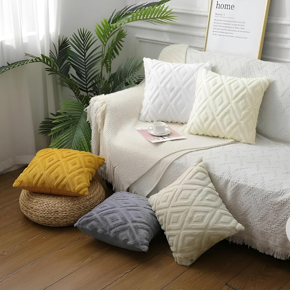 Hommfer - Housse de Coussin à Motif Diamant 3D en Coton et Lin pour Salon - Hommfer