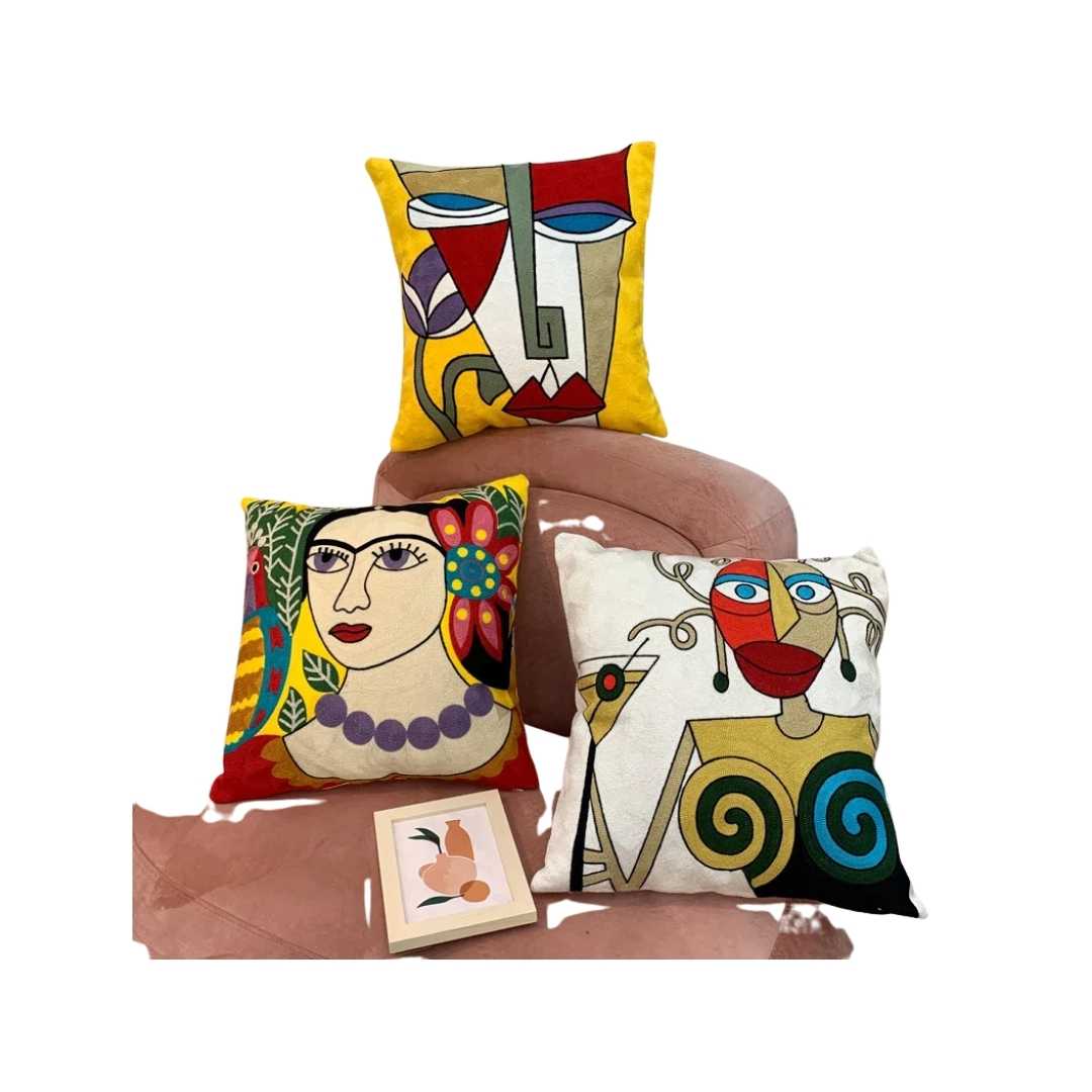 Hommfer – Housse de Coussin Brodée Abstraite Style Picasso - Hommfer