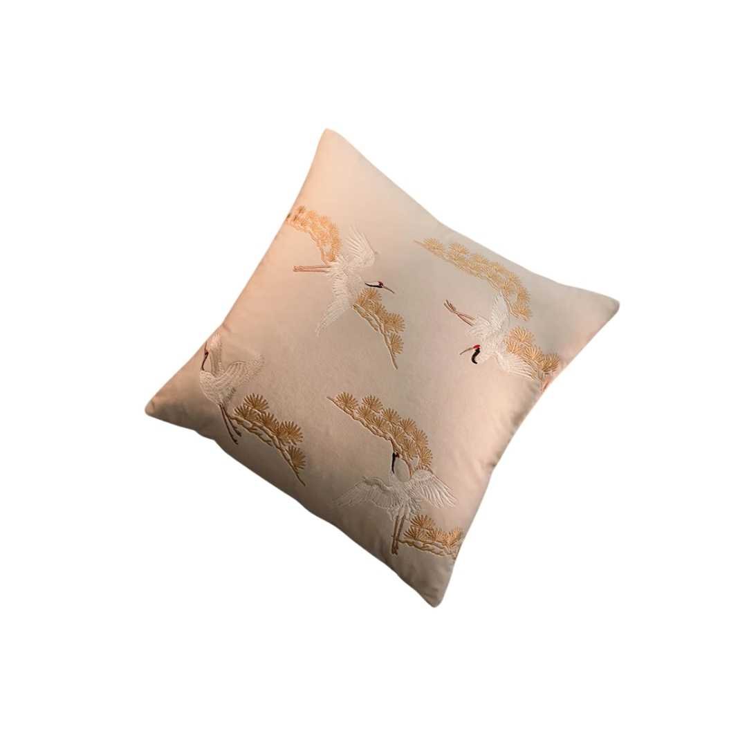 Hommfer – Housse de Coussin Brodée Grue et Pin Élégant - Hommfer