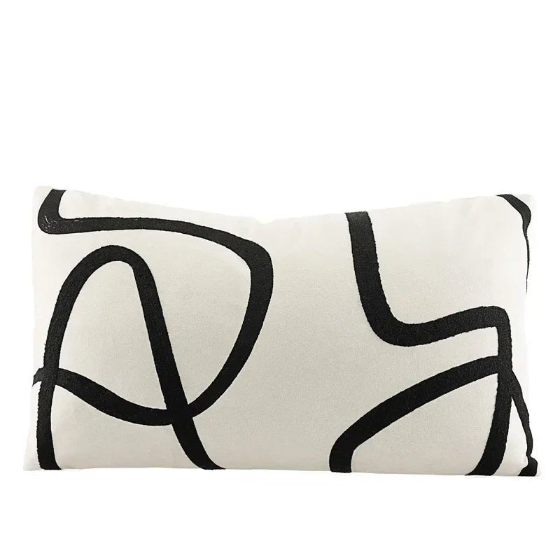 Hommfer – Housse de Coussin Brodée Lignes Géométriques en Suédine - Hommfer