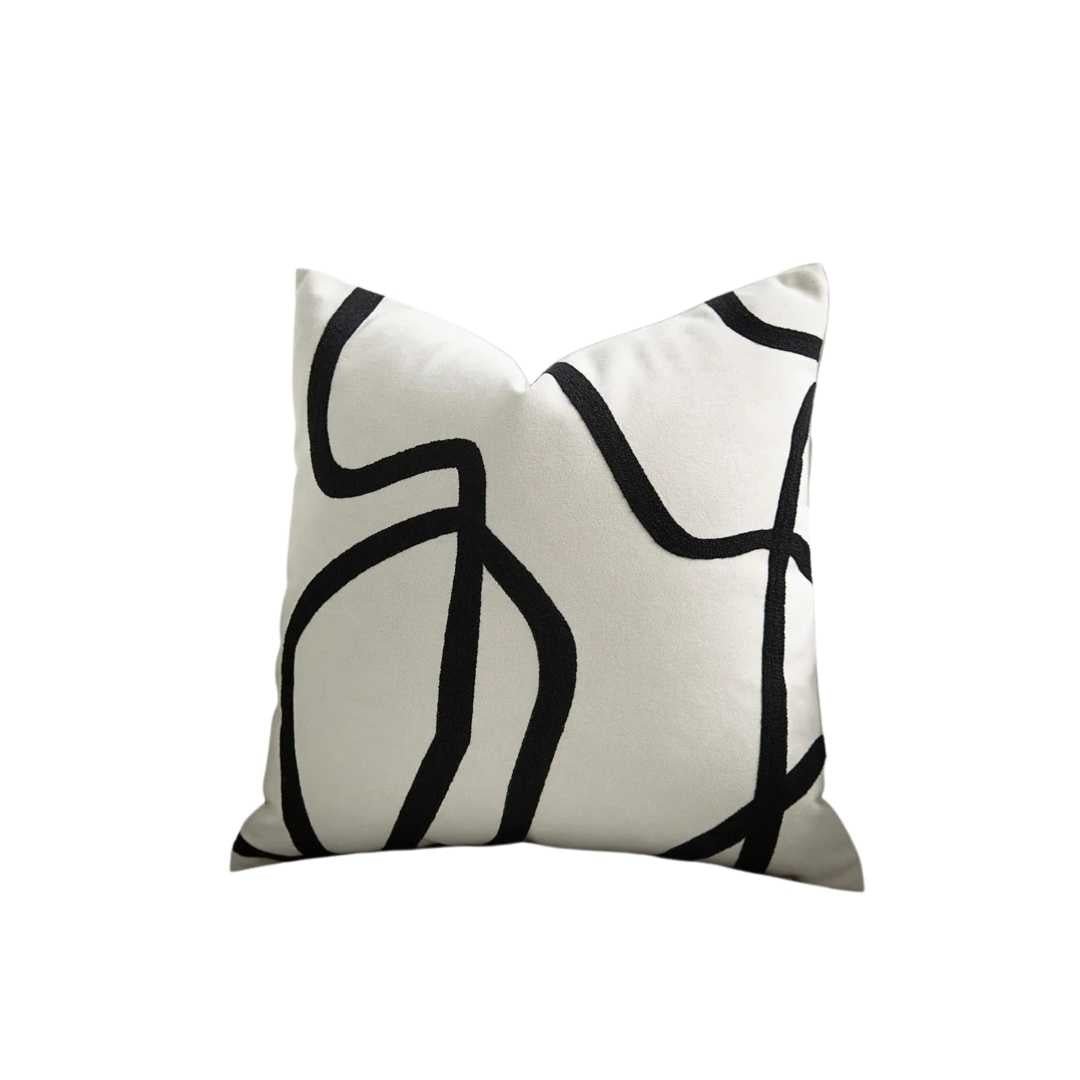 Hommfer – Housse de Coussin Brodée Lignes Géométriques en Suédine - Hommfer