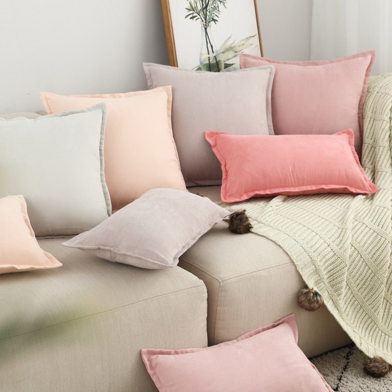 Hommfer – Housse de Coussin en Suédine Rose et Grise - Hommfer