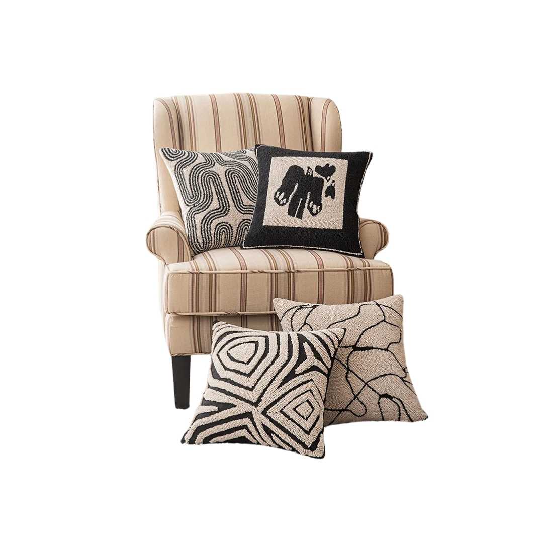 Hommfer – Housse de Coussin Tuftée Géométrique Beige et Noire - Hommfer