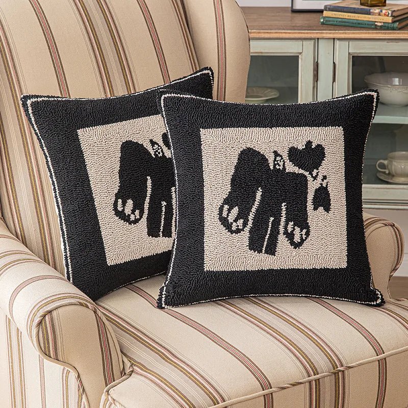 Hommfer – Housse de Coussin Tuftée Géométrique Beige et Noire - Hommfer