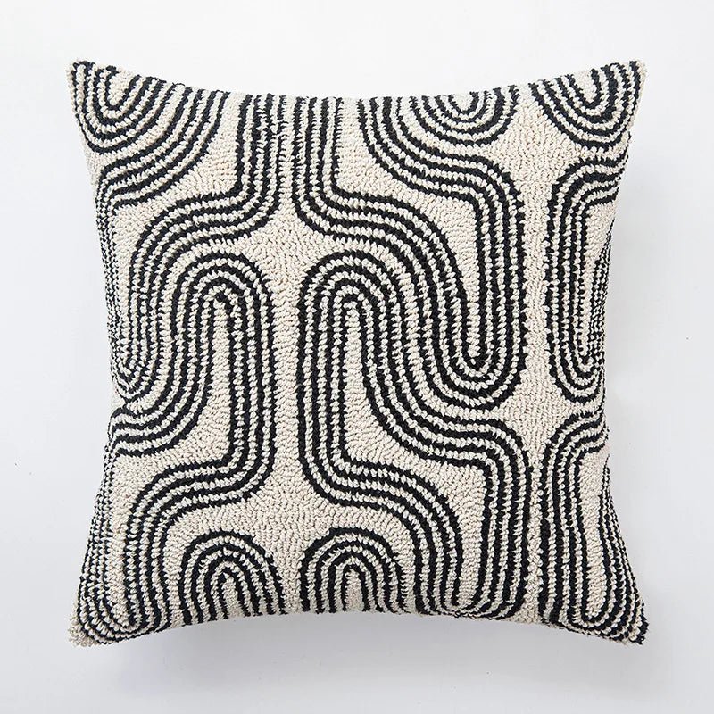 Hommfer – Housse de Coussin Tuftée Géométrique Beige et Noire - Hommfer