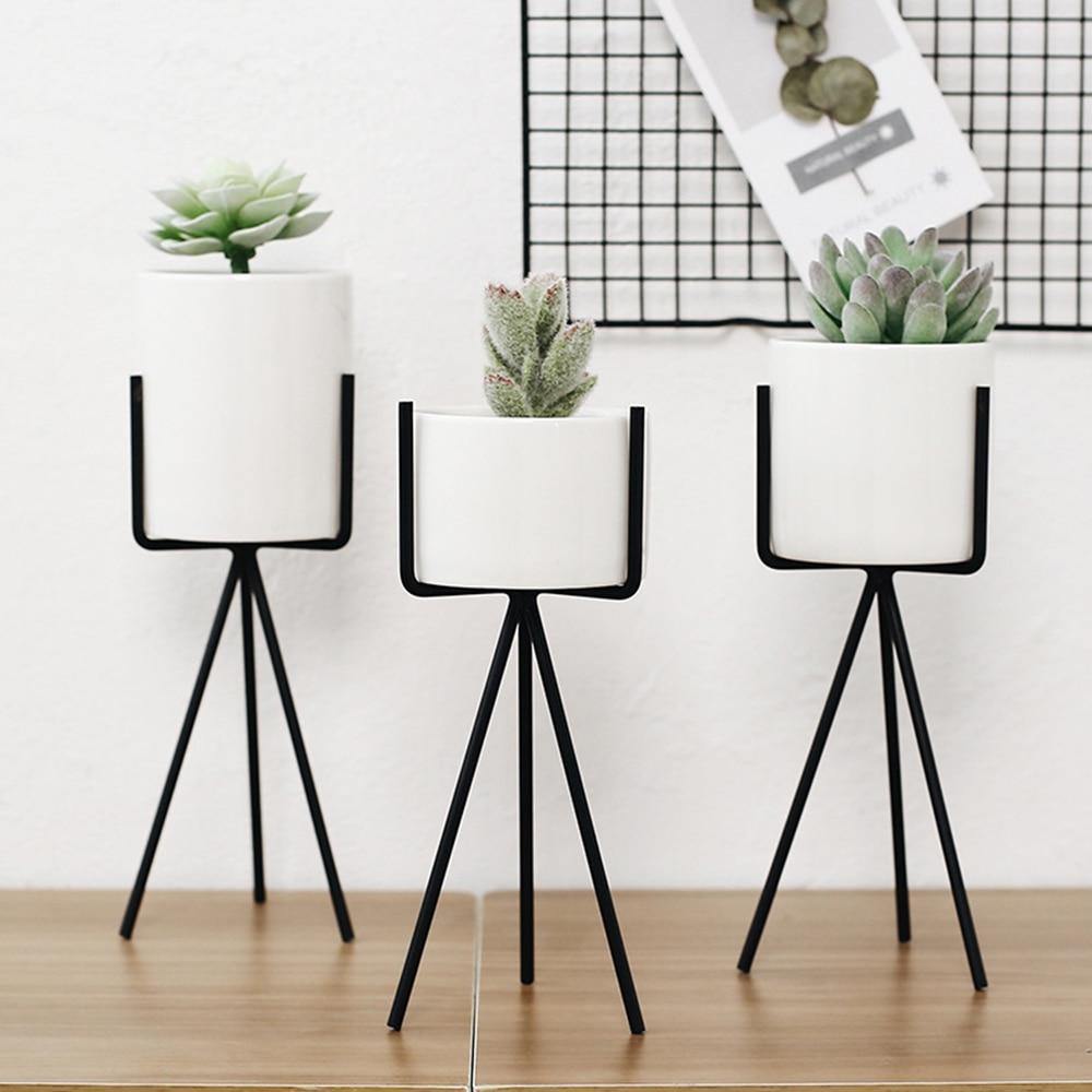 Hommfer - Jardinière en Céramique Blanche avec Support Métallique pour le Salon - Hommfer