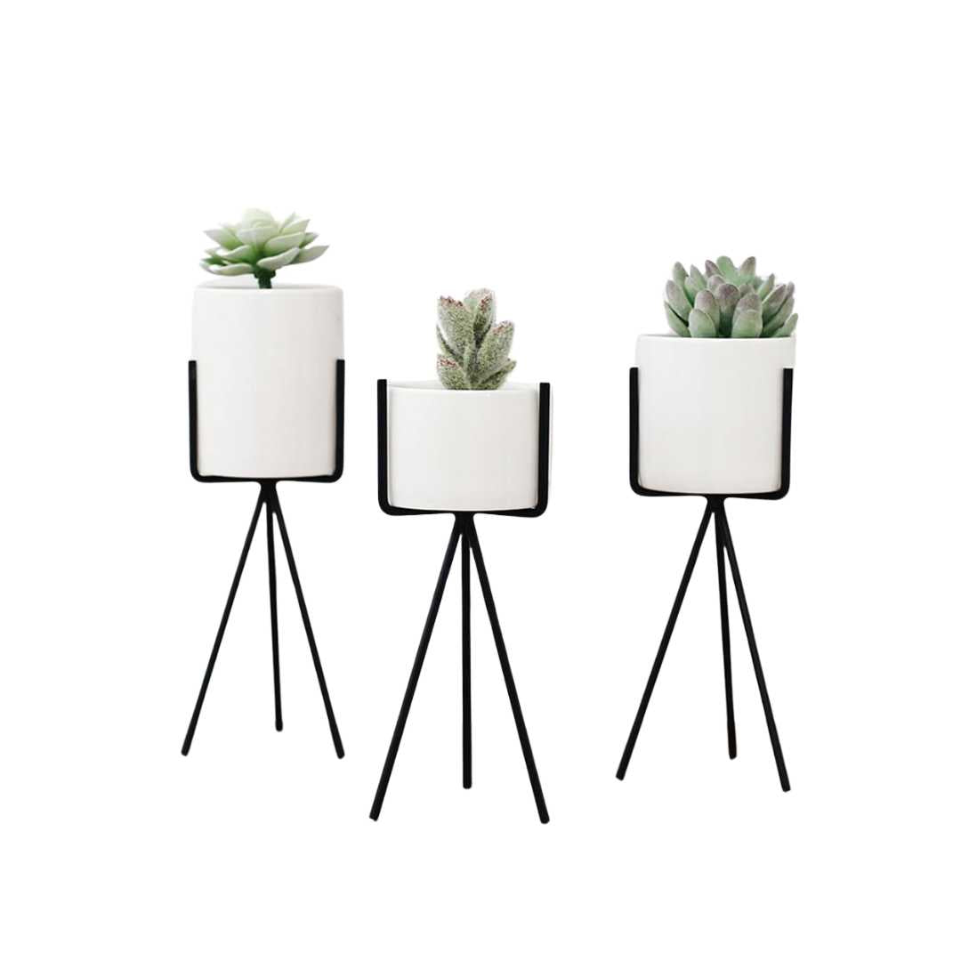 Hommfer - Jardinière en Céramique Blanche avec Support Métallique pour le Salon - Hommfer