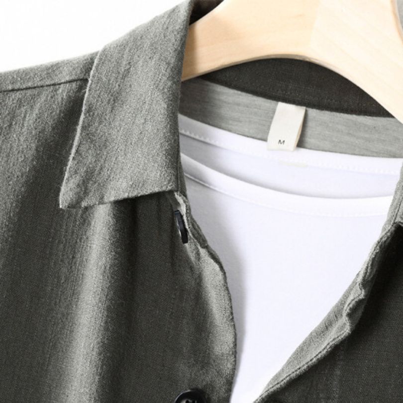 Hommfer - Kenzo Men’s Linen-Cotton Blend Shirt with Japanese-Inspired Design for Casual and Formal Wear - Hommfer