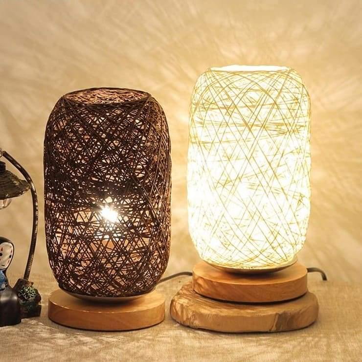 Hommfer – Lampe de Table en Rotin et Bois avec Lumière Douce - Hommfer