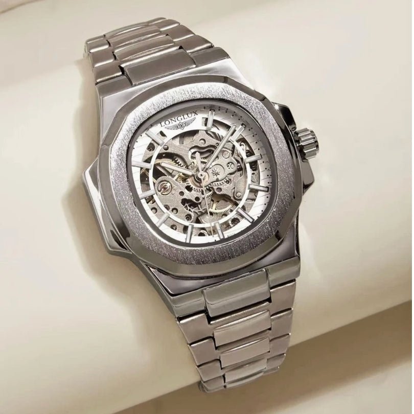 Hommfer - Longue Men's Automatic Skeleton Watch in Stainless Steel with Sapphire Crystal and Waterproof Case - Hommfer