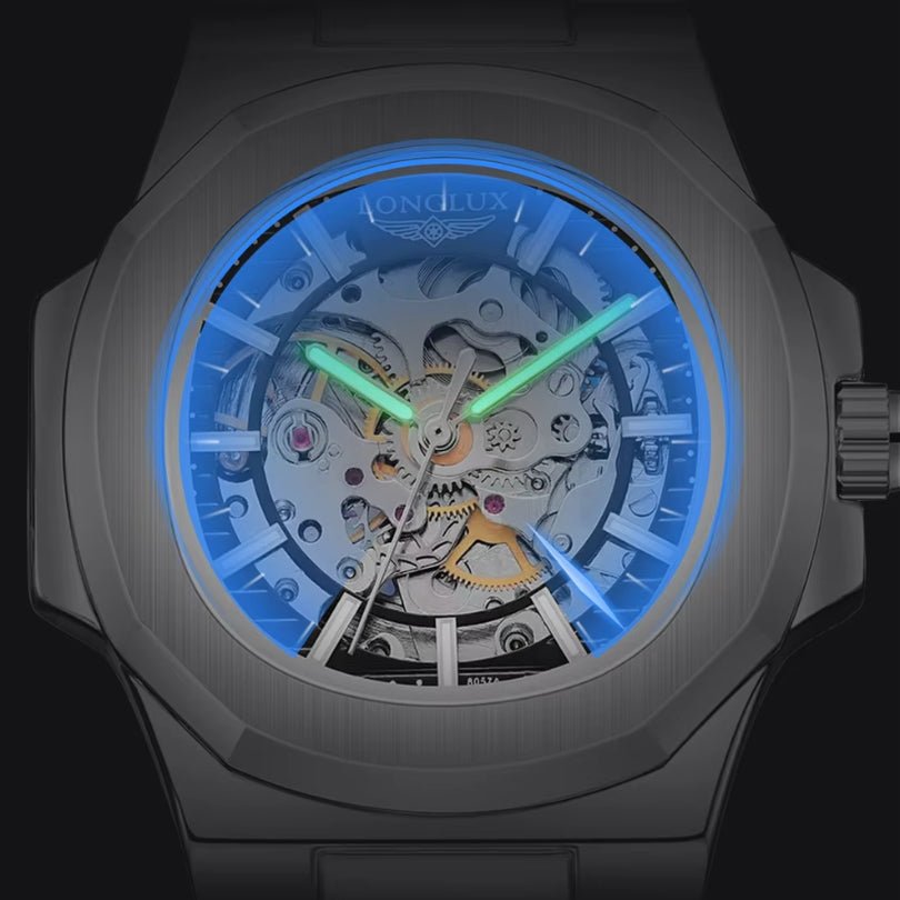 Hommfer - Longue Men's Automatic Skeleton Watch in Stainless Steel with Sapphire Crystal and Waterproof Case - Hommfer