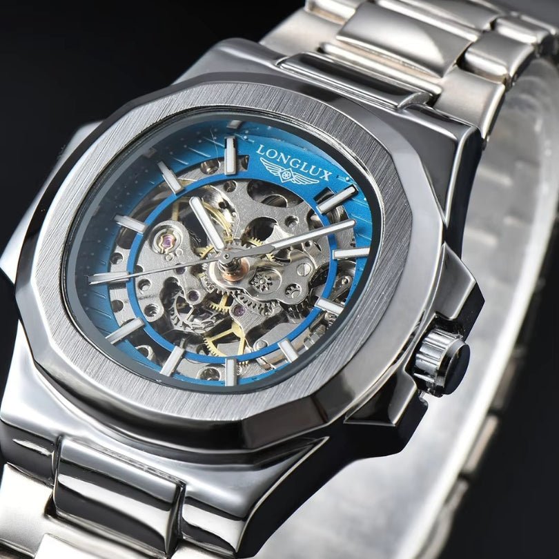 Hommfer - Longue Men's Automatic Skeleton Watch in Stainless Steel with Sapphire Crystal and Waterproof Case - Hommfer