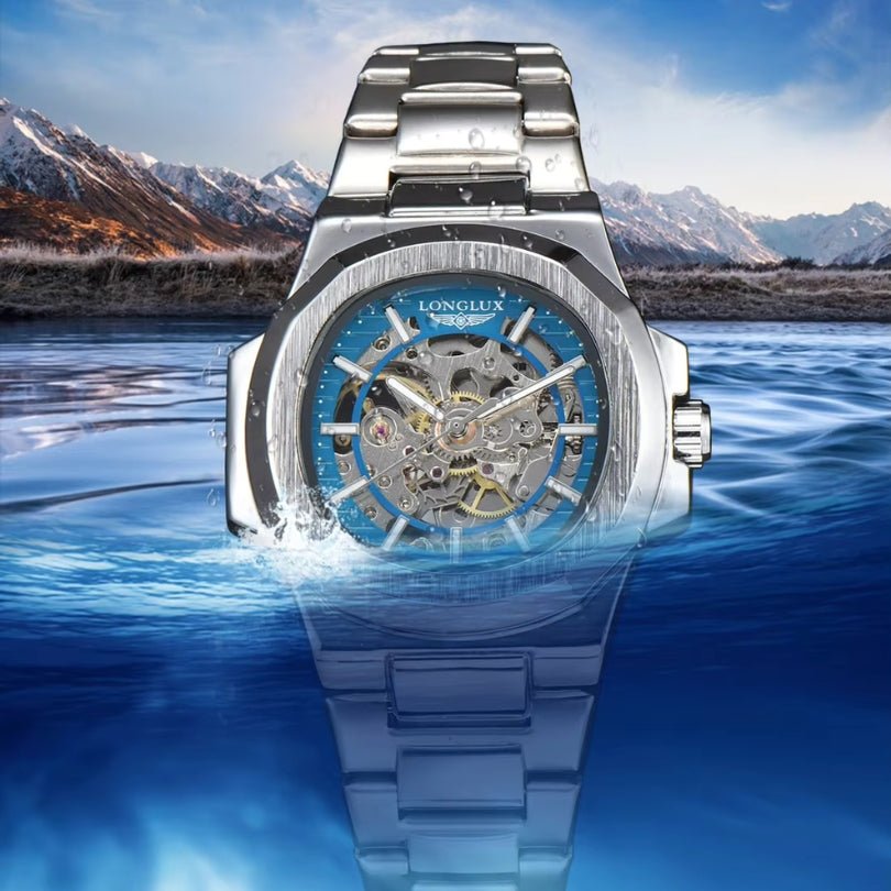 Hommfer - Longue Men's Automatic Skeleton Watch in Stainless Steel with Sapphire Crystal and Waterproof Case - Hommfer