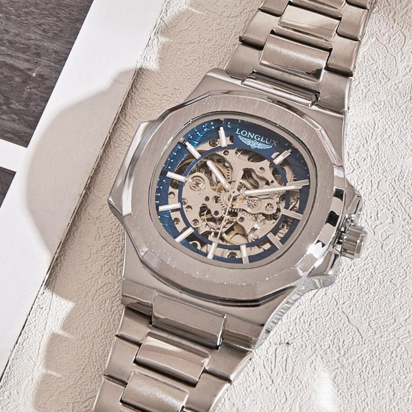 Hommfer - Longue Men's Automatic Skeleton Watch in Stainless Steel with Sapphire Crystal and Waterproof Case - Hommfer