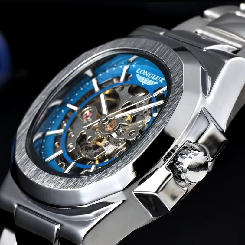 Hommfer - Longue Men's Automatic Skeleton Watch in Stainless Steel with Sapphire Crystal and Waterproof Case - Hommfer