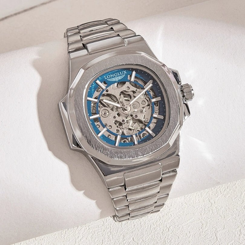 Hommfer - Longue Men's Automatic Skeleton Watch in Stainless Steel with Sapphire Crystal and Waterproof Case - Hommfer