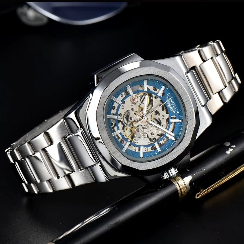 Hommfer - Longue Men's Automatic Skeleton Watch in Stainless Steel with Sapphire Crystal and Waterproof Case - Hommfer