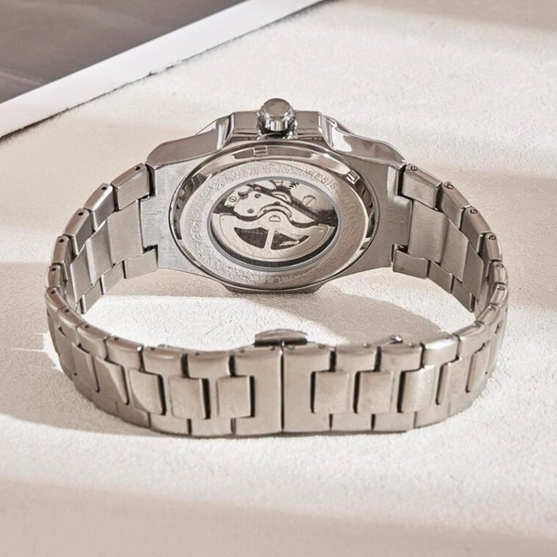 Hommfer - Longue Men's Automatic Skeleton Watch in Stainless Steel with Sapphire Crystal and Waterproof Case - Hommfer
