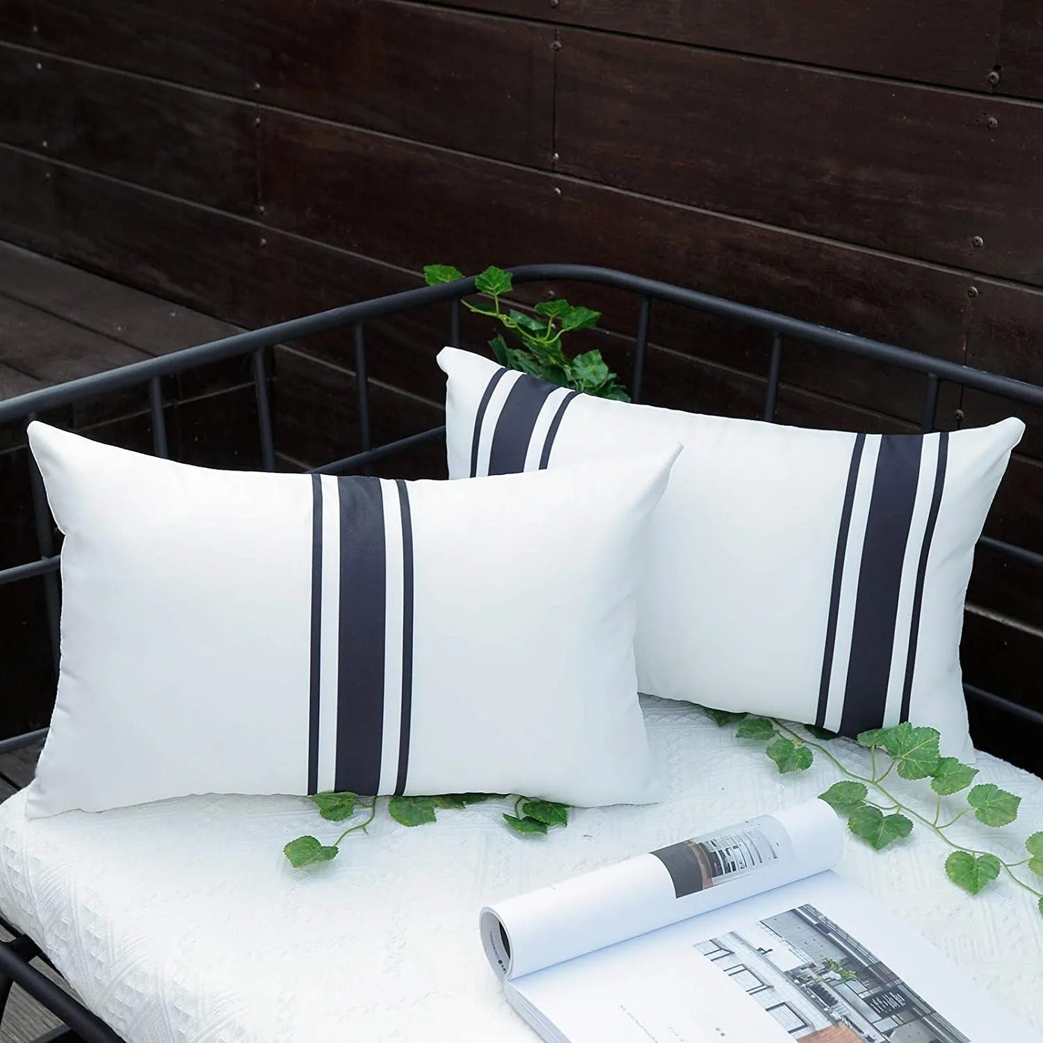 Hommfer - Lot de 2 Housses de Coussin Imperméables à Rayures Simples pour Salon - Hommfer