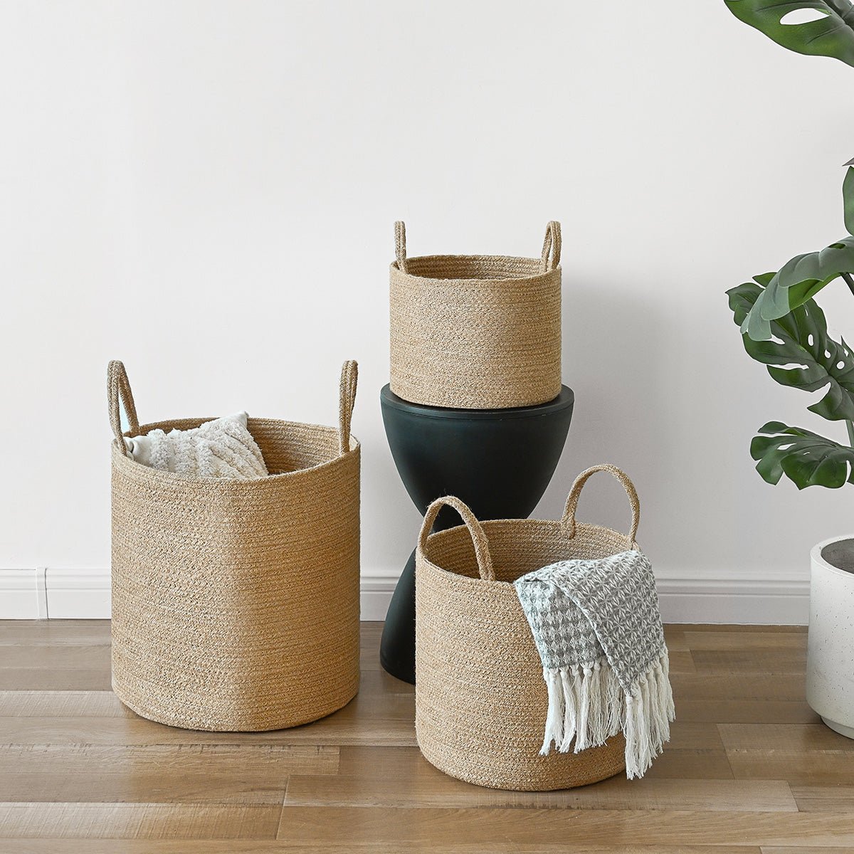 Hommfer – Lot de 3 Bacs de Rangement en Jute avec Poignées - Hommfer