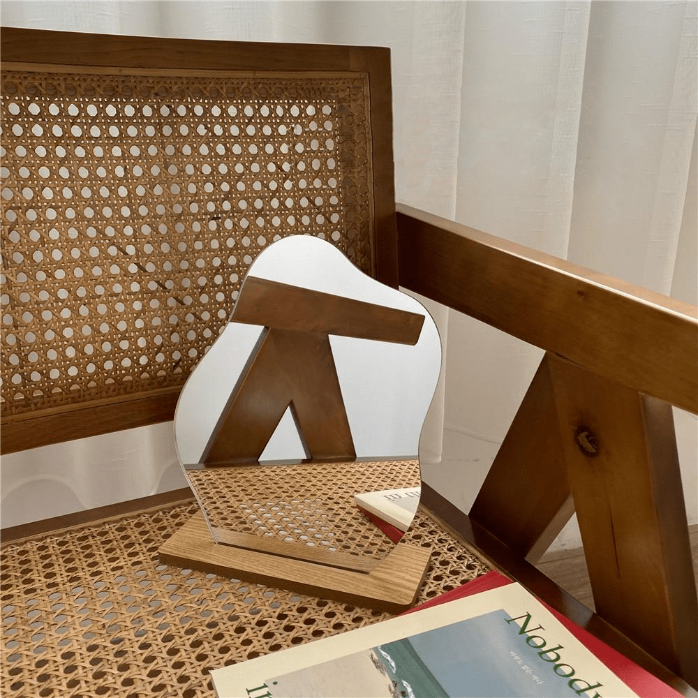 Hommfer – Miroir Abstrait en Verre sur Socle en Bois - Hommfer