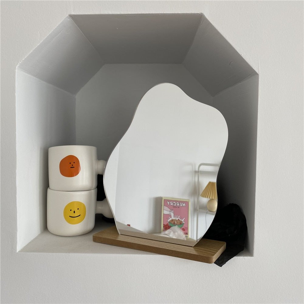 Hommfer – Miroir Abstrait en Verre sur Socle en Bois - Hommfer
