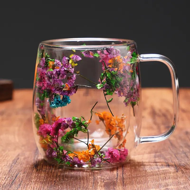 Hommfer – Mug en Verre Élégant avec Fleurs Séchées à Double Paroi - Hommfer