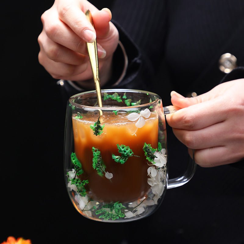 Hommfer – Mug en Verre Élégant avec Fleurs Séchées à Double Paroi - Hommfer