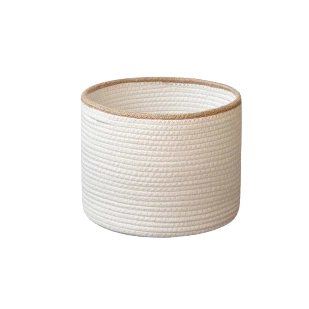 Hommfer – Panier Rond Pliable en Corde de Coton Blanc Fait Main avec Bord Beige - Hommfer