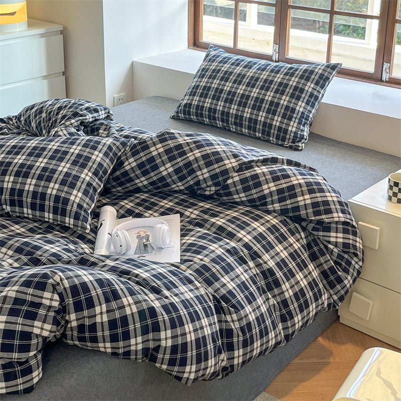 Hommfer – Parure de lit à carreaux bleus vintage - Hommfer