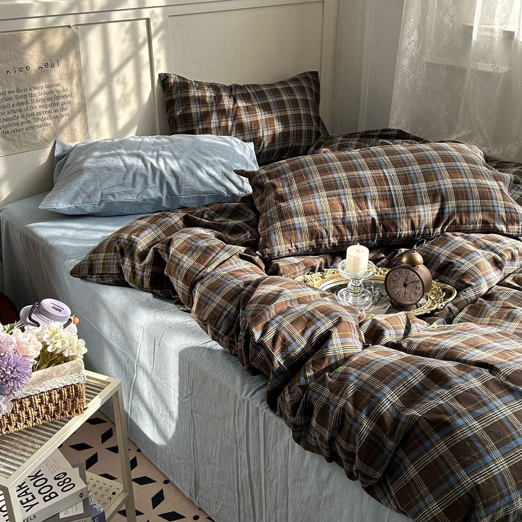 Hommfer – Parure de Lit à Carreaux Marron Vintage - Hommfer
