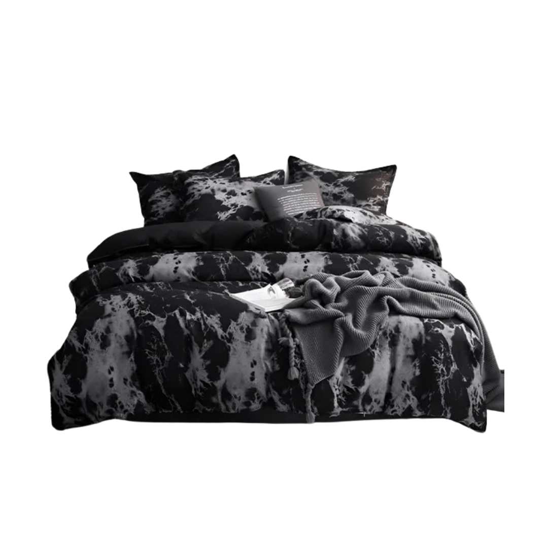 Hommfer – Parure de Lit à Motif Marbre Noir Élégant | 3 Pièces - Hommfer