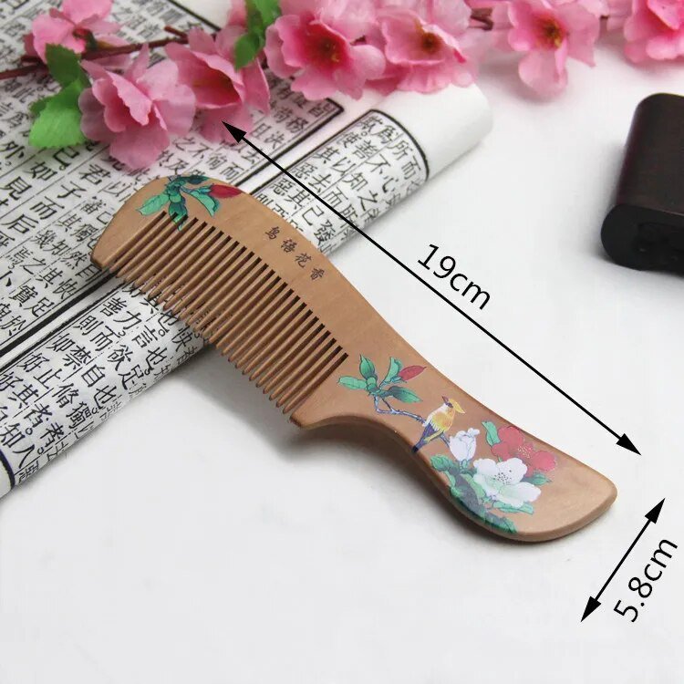 Hommfer – Peigne artisanal en bois de pêcher avec motif floral japonais pour des cheveux lisses et sans électricité statique - Hommfer