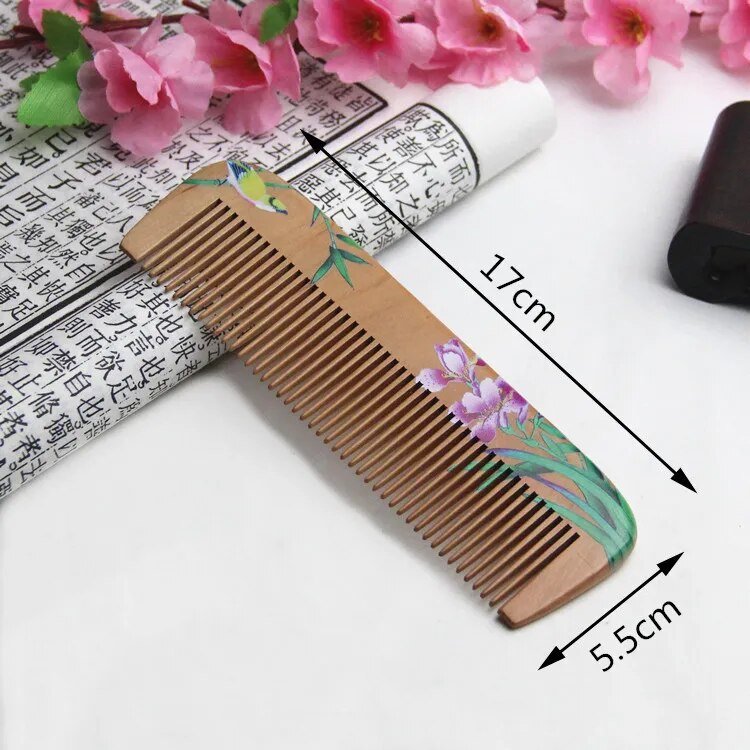Hommfer – Peigne artisanal en bois de pêcher avec motif floral japonais pour des cheveux lisses et sans électricité statique - Hommfer