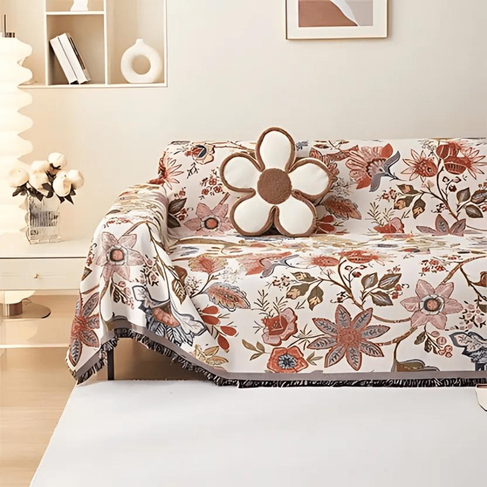 Hommfer - Plaid Fleuri avec Franges Rustiques - Hommfer