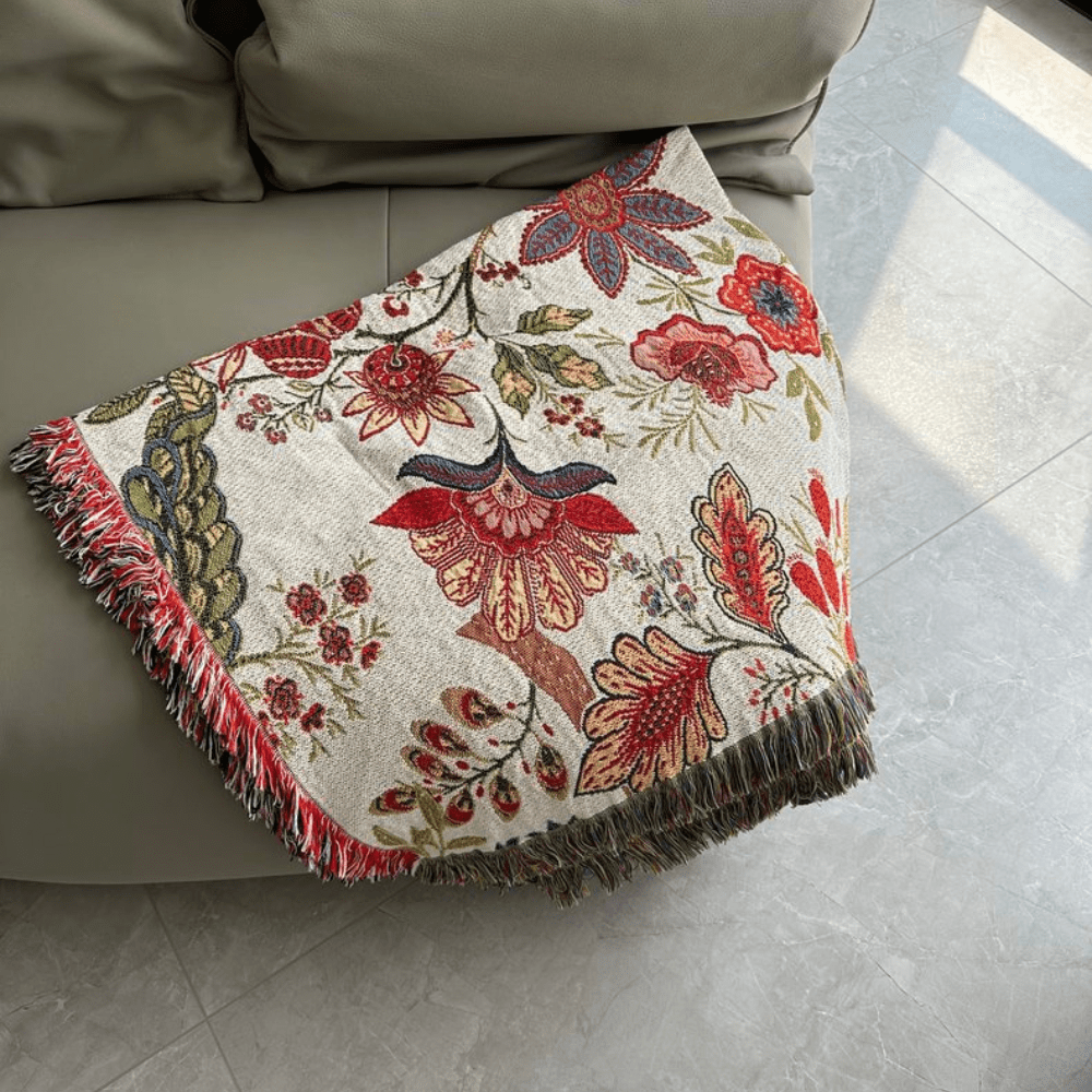 Hommfer - Plaid Fleuri avec Franges Rustiques - Hommfer
