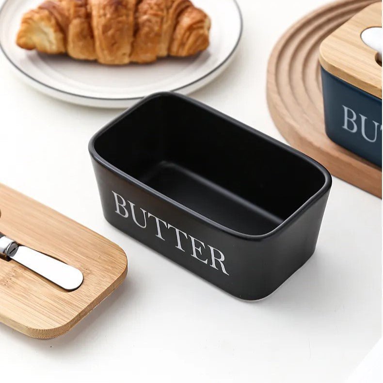 Hommfer – Plat à Beurre Élégant en Céramique avec Couteaux en Bambou - Hommfer
