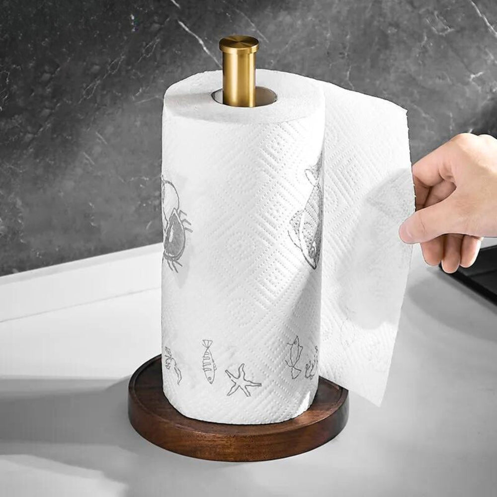 Hommfer – Porte-essuie-tout artisanal en noyer naturel et acier inoxydable massif - Hommfer